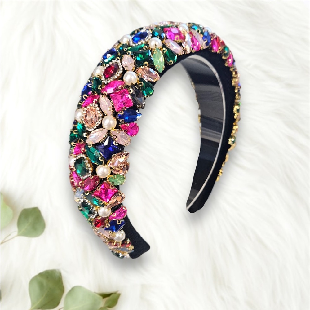 076 - Multicolor Rhinestone Sponge Hairband - Picture 3 of 7